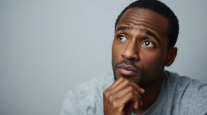 疑問に思っている男性